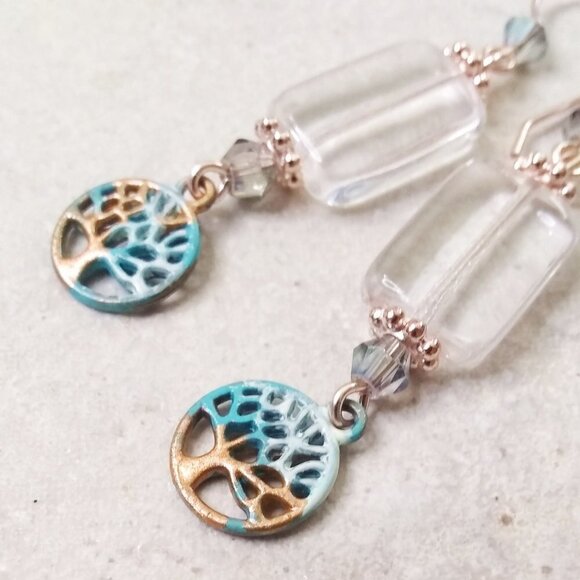 Hand Painted! Tree of Life Dangle Earrings! Rose Gold EarWires! Casual Boho Chic - Picture 7 of 8
